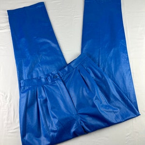 Electric Blue Metallic Trouser Pants Vintage 90&#39;s Faux Leather Made in USA