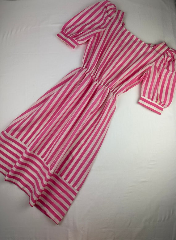 80's Pink Striped Puff Sleeve Dress Vintage