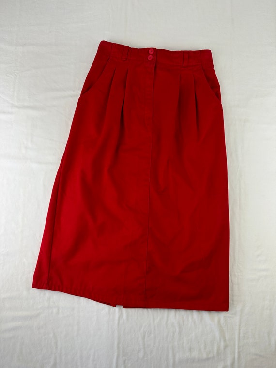 80's Red High Waist Pleated Casual Pencil Skirt V… - image 5