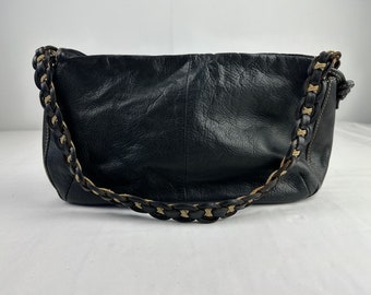 Black Leather Purse Braided Strap Shoulder Bag Vintage