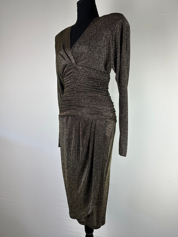 80's Shimmery Gold Metallic Disco Dress Vintage Ek