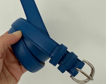 80s Electric Blue Leather Trouser Belt | New Wave Leather  display picture 1