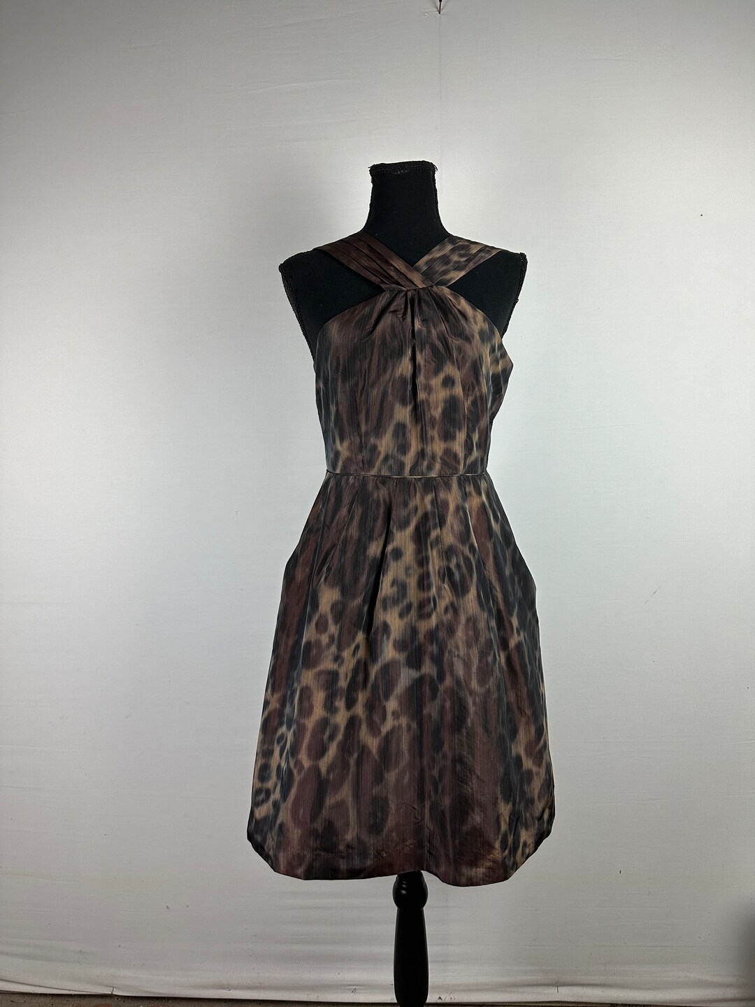 Brown Cheetah Leopard Print Strappy A line Taffeta Dress Banana Republic Etsy Canada