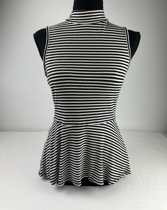 Y2K Ribbed Spandex Peplum Knit Top Black and Whit… - image 4