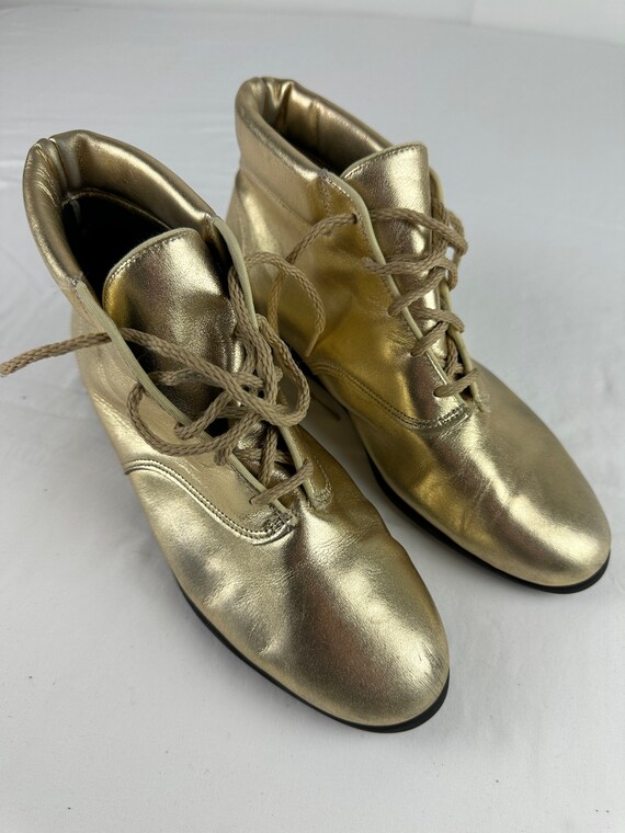 Metallic Gold Leather Booties 80's 90's Vintage T… - image 4