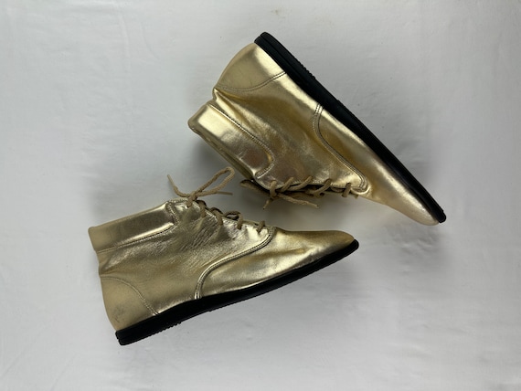 Metallic Gold Leather Booties 80's 90's Vintage T… - image 2