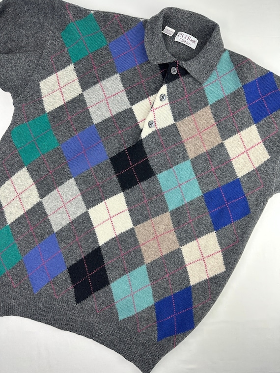Preppy Argyle Lambswool Sweater Vintage Y2K Oversi
