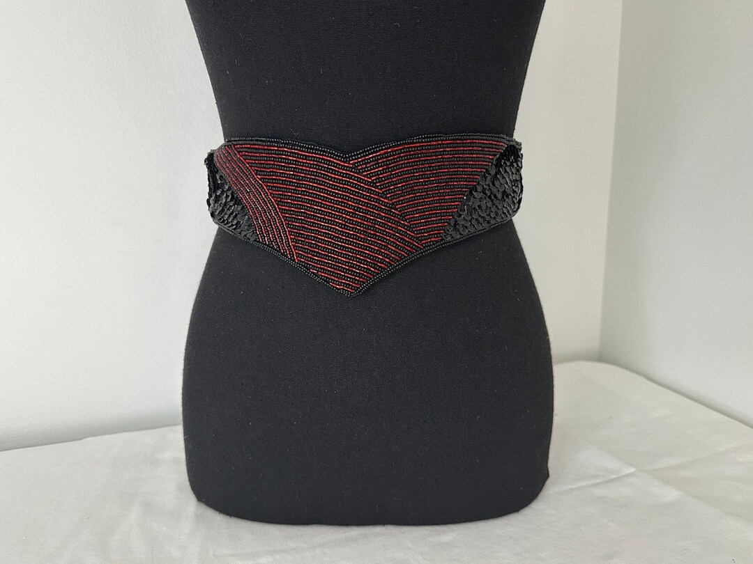 Red and Black Sequin Beaded Waist Band Belt Yoke Waist Vintage Etsy