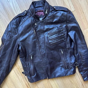 90&#39;s Chocolate Brown Leather Bomber Jacket Vintage