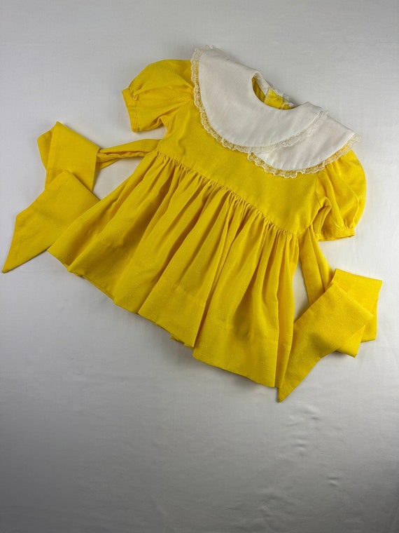 80's Infant Sunshine Yellow Cotton dress Bib Lace 