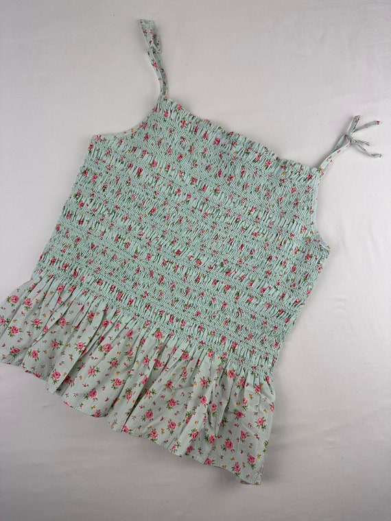 Smocked Floral Tube Top Peplum Ralph Lauren Mint … - image 1