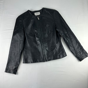 90er schwarze Lederjacke Vintage Slim Fit Biker Motorrad Mantel