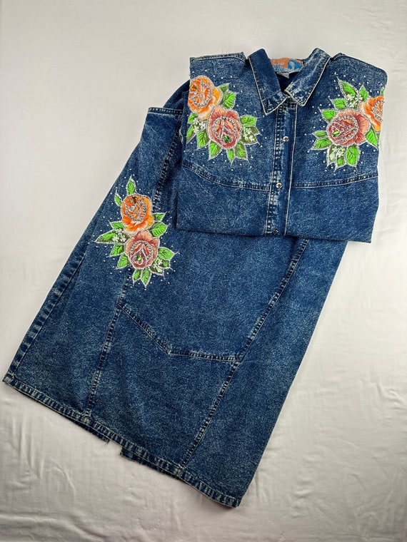 90's Western Glam Stonewashed Denim Suit Set Vintage