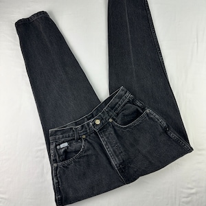 90s Faded Black High Waist Jeans - Tapered Leg Vintage Mom Jeans