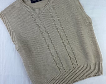 90's Ivory Cream Cable Knit Sleeveless Sweater Vintage