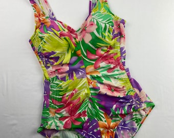 Vintage tropische bloemen badpak jaren 90