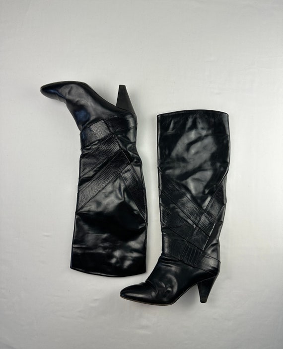 Black Leather Knee High Boots Vintage