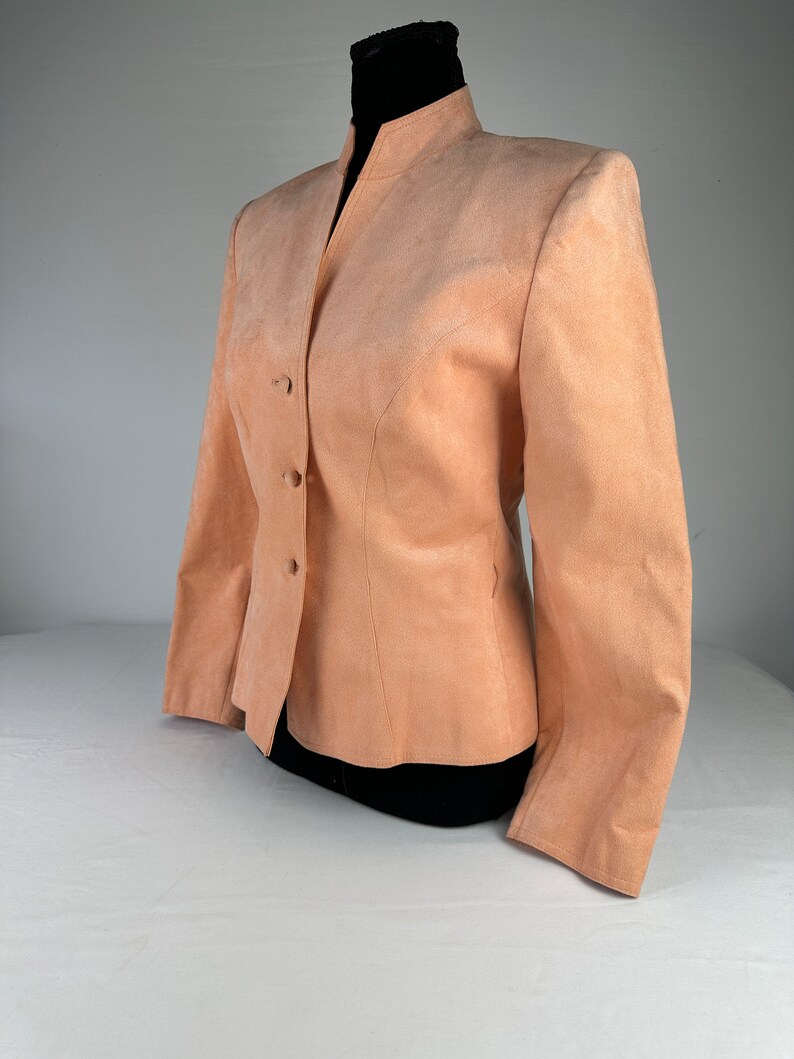 Jaren 90 perzik slim fit getailleerde blazer vintage ultra suède afbeelding 5