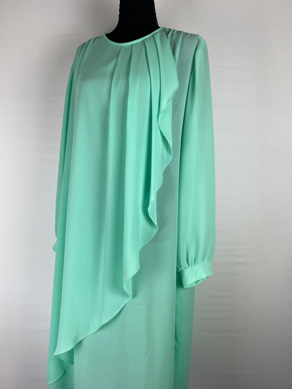 Mod Chiffon Dress 60's 70's Vintage Mint Green - image 3