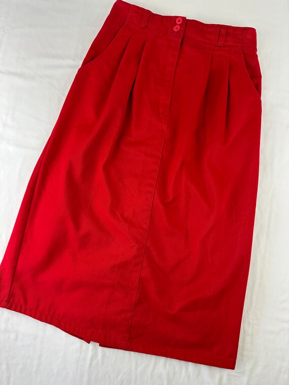 80's Red High Waist Pleated Casual Pencil Skirt V… - image 2