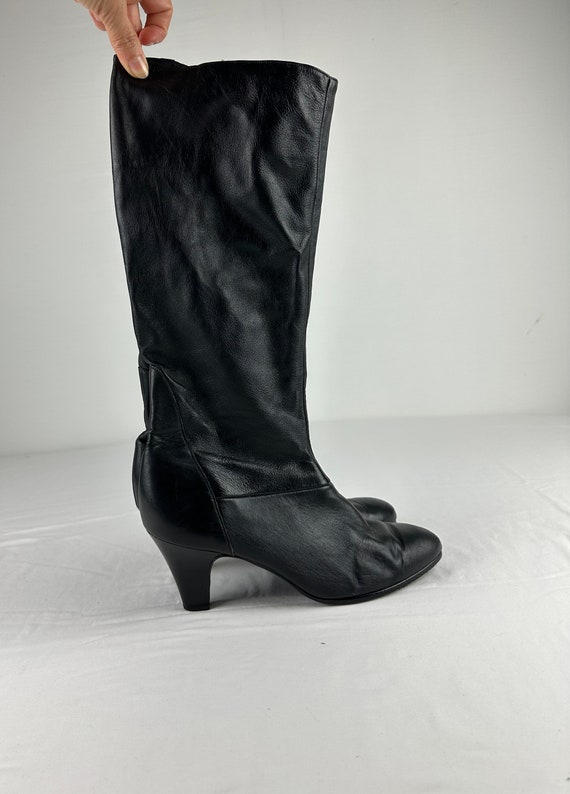 Black Leather Calf High Heel Boots Vintage Y2K 2000's… Gem