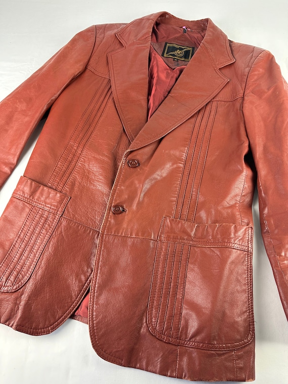 70's Sienna Brown Leather Blazer Coat Vintage - image 1
