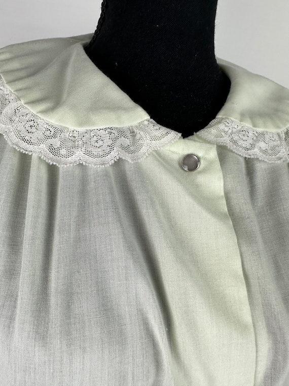 80's Pistachio Green House Dress Vintage Lace Tri… - image 3