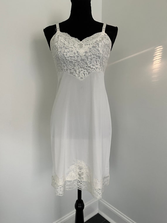 90's Crisp White Lace Bodice Dress Slip Vintage - image 2