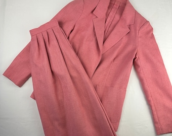 Dusty Pink Linen Mid Century Skirt Suit Vintage 50&#39;s 60&#39;s