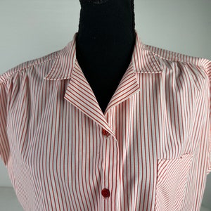 80&#39;s Red Pinstripe Button Down Blouse Vintage