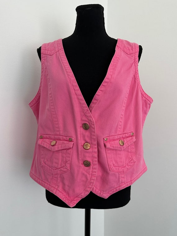 90's Bill Blass Pink Denim Jean Vest Vintage