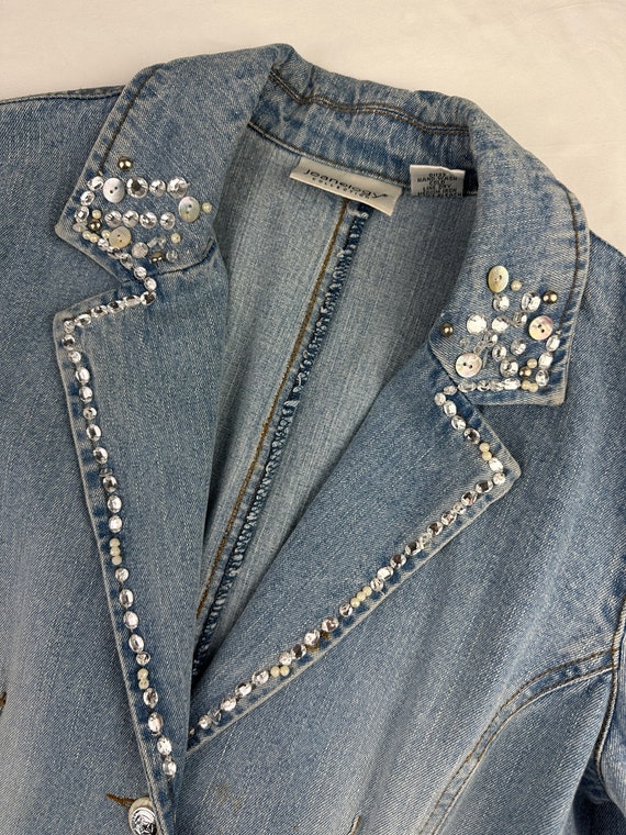 90's Glam Denim Rhinestone Embellished Jacket Bla… - image 4