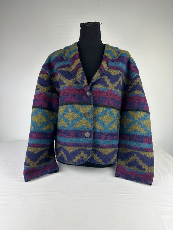 90's Abstract Aztec Print Jacket Tribal Geometric 