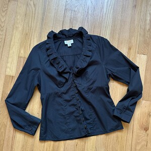 Y2K Talbots Black Ruffle Collar Blouse Vintage