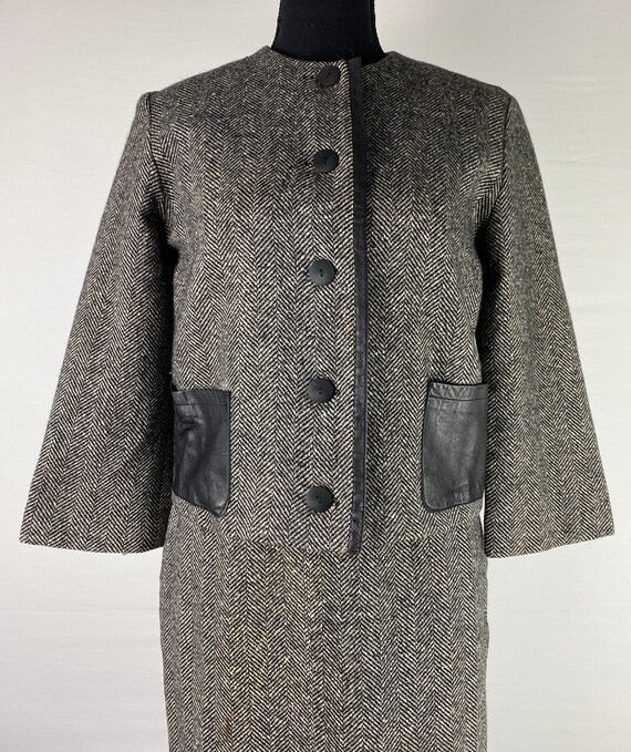 Wool Tweed Skirt Suit Brown Herringbone Vintage 9… - image 5