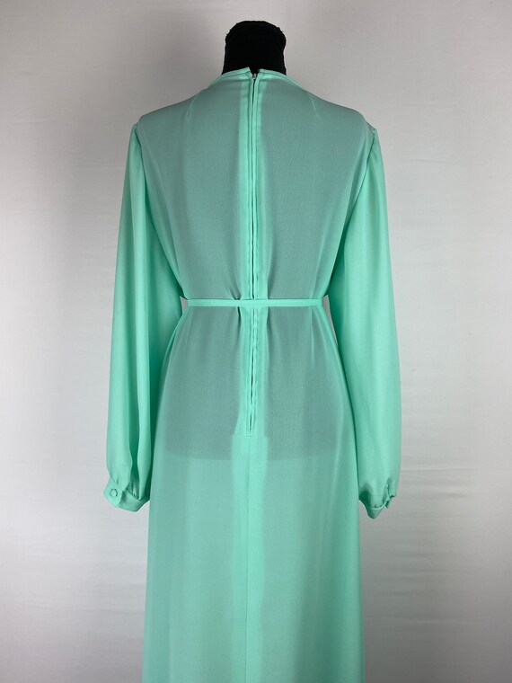 Mod Chiffon Dress 60's 70's Vintage Mint Green - image 5