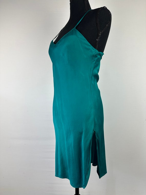 90's Emerald Green Silk Night Gown Vintage - image 3