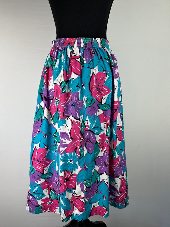 80's Floral Pleated Midi Skirt Vintage - image 4