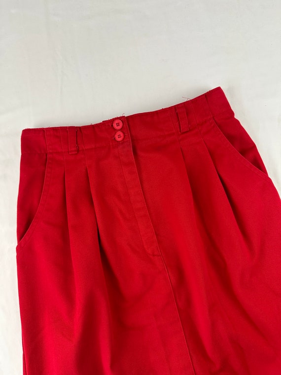 80's Red High Waist Pleated Casual Pencil Skirt V… - image 3