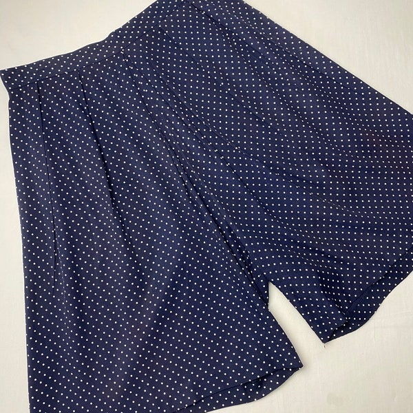 90's Rayon Polka Dot Pleated Shorts Vintage Culottes Navy Blue