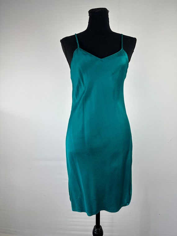 90's Emerald Green Silk Night Gown Vintage - image 1