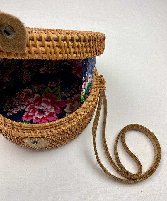 Round Woven Basket Purse Rattan Crossbody BoHo - image 3