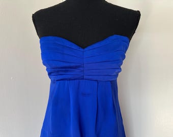 Y2K Royal Blue Silk Tube Top Dress 2000's Vintage