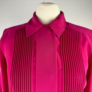 90's Pink Chiffon Power Blouse Pleated Long Sleeve Vintage