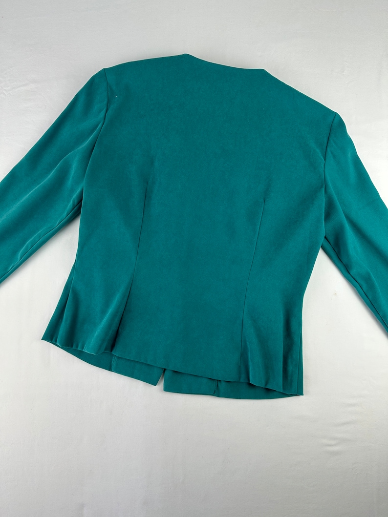 90's Turquoise Asymmetrical Slim Fit Blazer Big Gold Buttons Vintage image 5