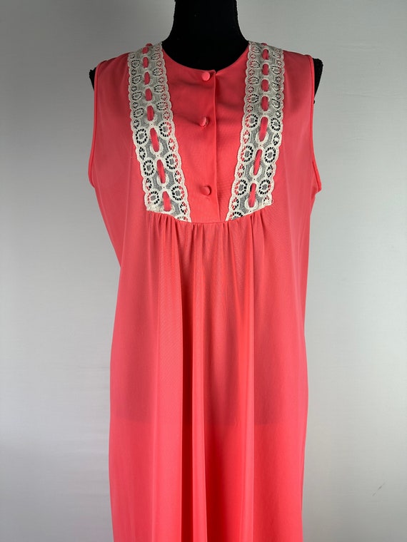 60's Coral Nightgown Floor Length Long Vintage