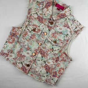Cropped Floral Denim Weiße Jeans Weste