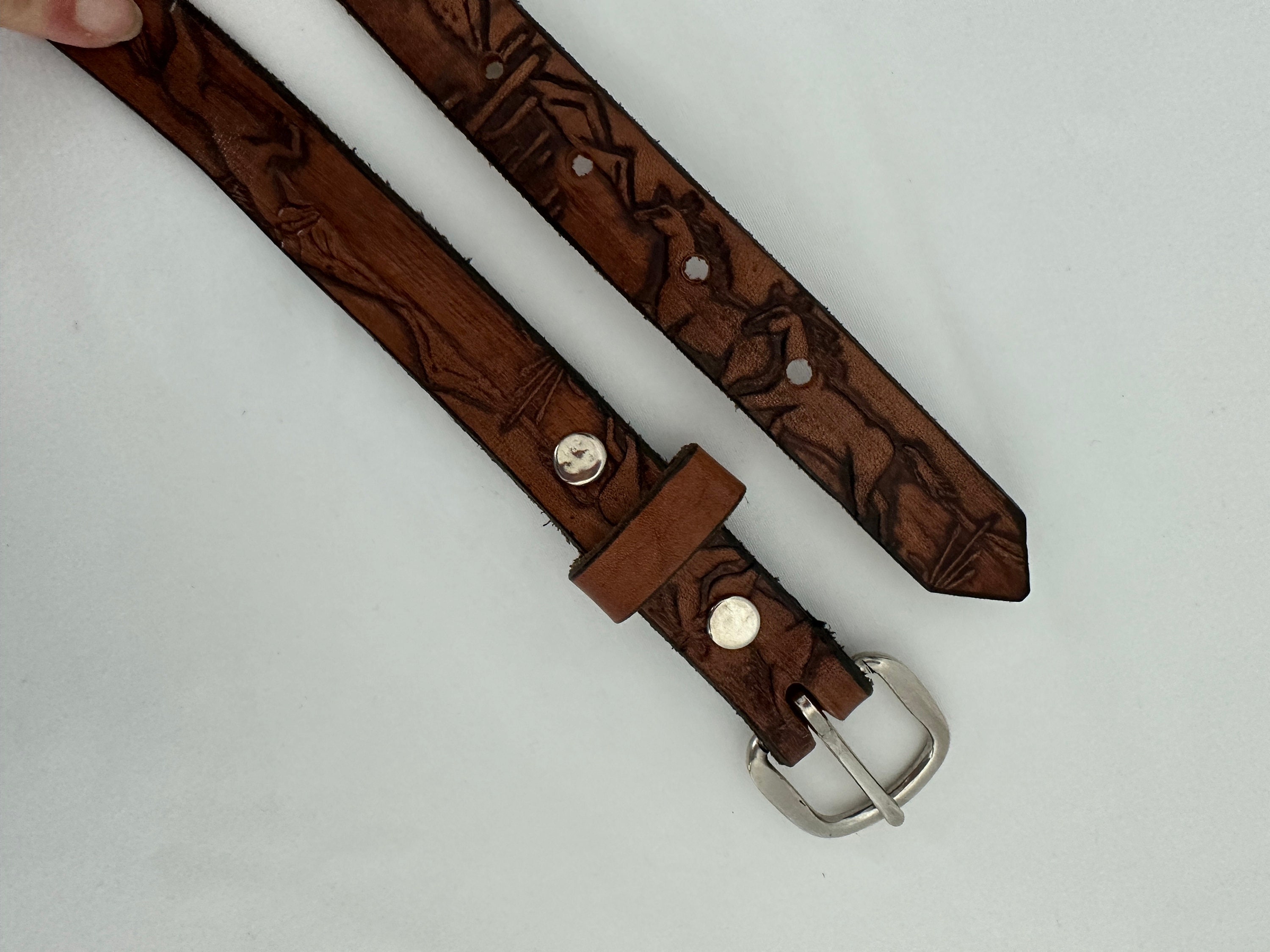 Western Scene Stamped Caroline Brown Leather Belt Vintage - Etsy