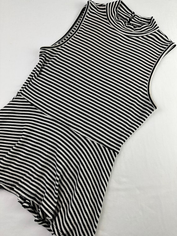 Y2K Ribbed Spandex Peplum Knit Top Black and Whit… - image 3