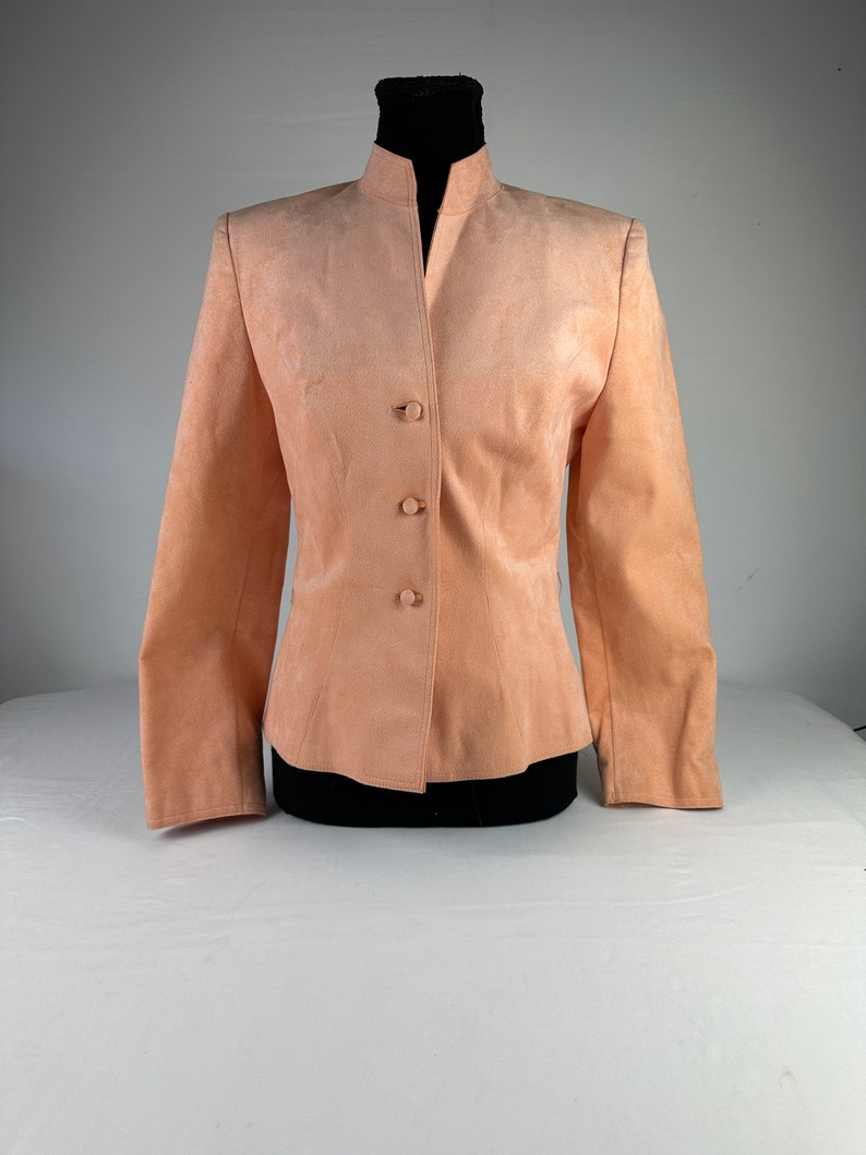 Jaren 90 perzik slim fit getailleerde blazer vintage ultra suède afbeelding 1